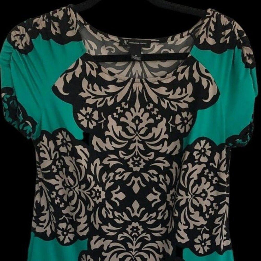 INC Green and Beige Pretty Floral Print Dress - Size M - Picture 2 of 4